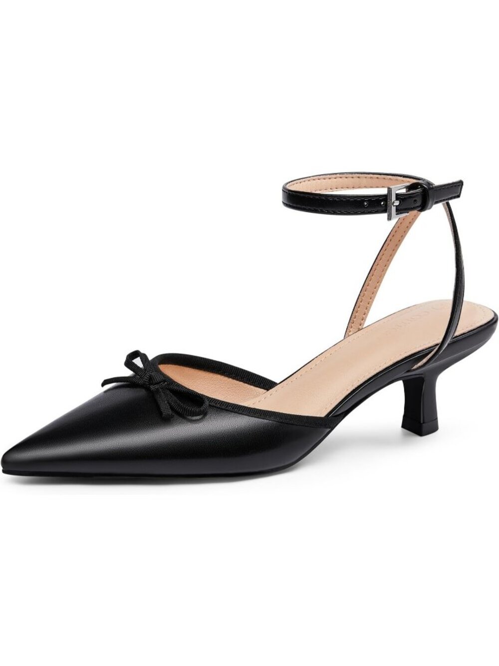 Women's Pu Black Pump Pointed Toe Imported Comfortable Satin Kitten Low Heel